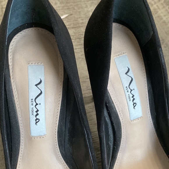 Nina New York Pumps Open Toe Heels Studded Jeweled Black Suede - Picture 7 of 14